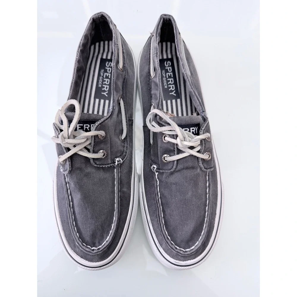 Sperry Top-Sider Bahama 2-Eye Gray Sz 9 Canvas Boat Shoes Mens Sneaker Hybrid